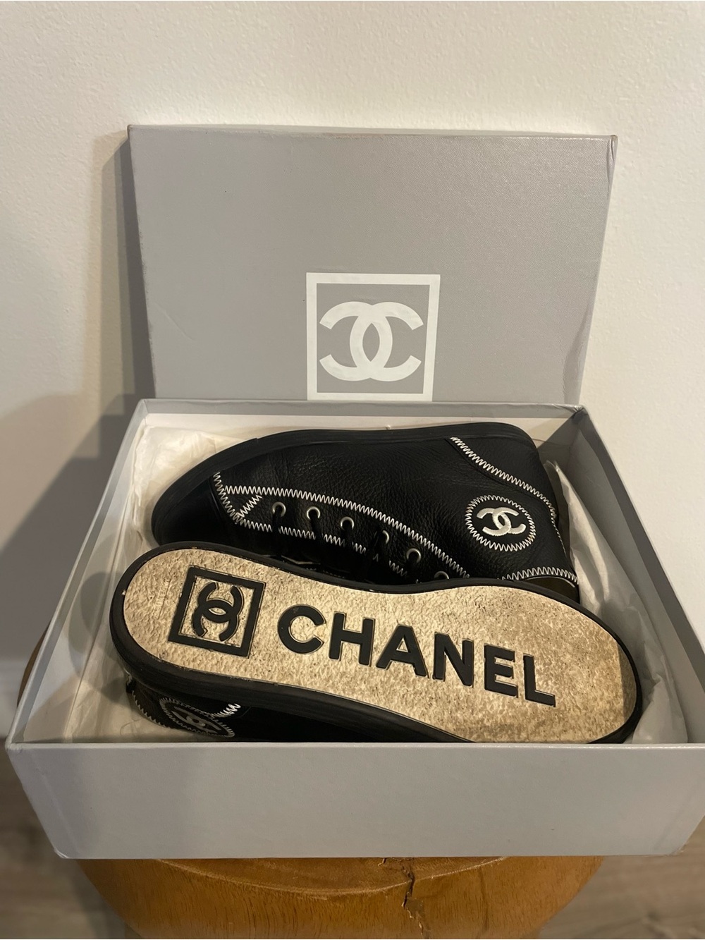 Chanel Black Leather Trainers